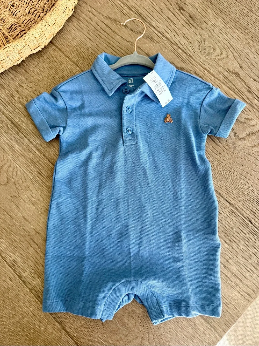 NWT! GAP - Baby Pique Polo Shorty One-Piece 6-12 M | Bainbridge blue!